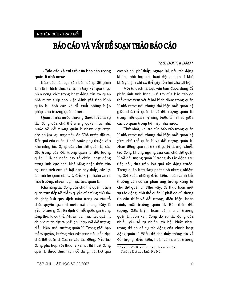 Báo cáo và vấn đề soạn thảo báo cáo 