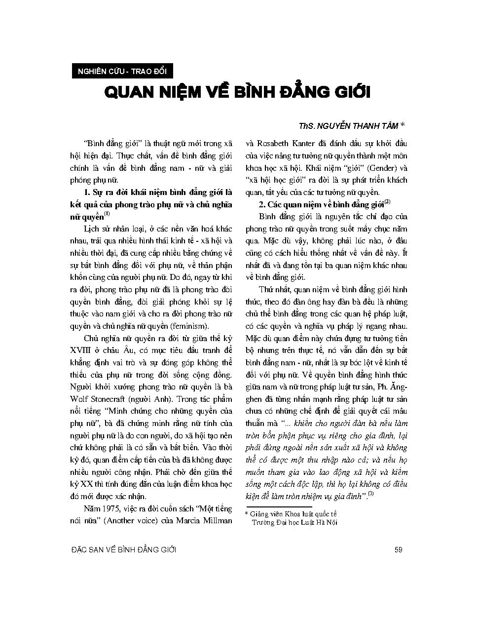 Quan niệm về bình đẳng giới 