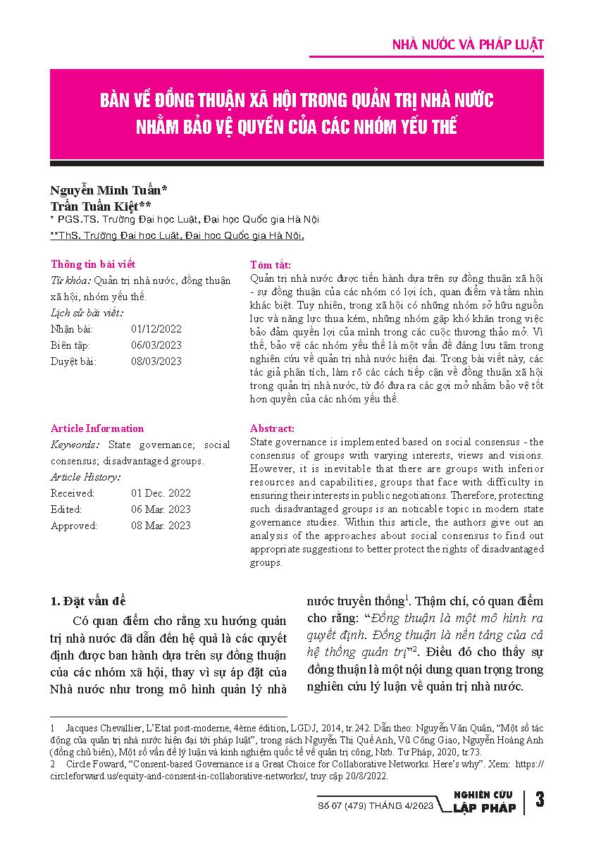 Bàn về đồng thuận xã hội trong quản trị nhà nước nhằm bảo vệ quyền của các nhóm yếu thế