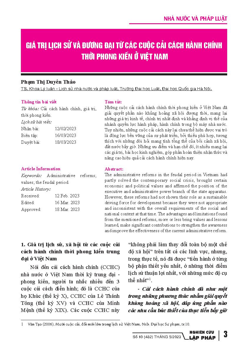Giá trị lịch sử và đương đại từ các cuộc cải cách hành chính thời phong kiến ở Việt Nam