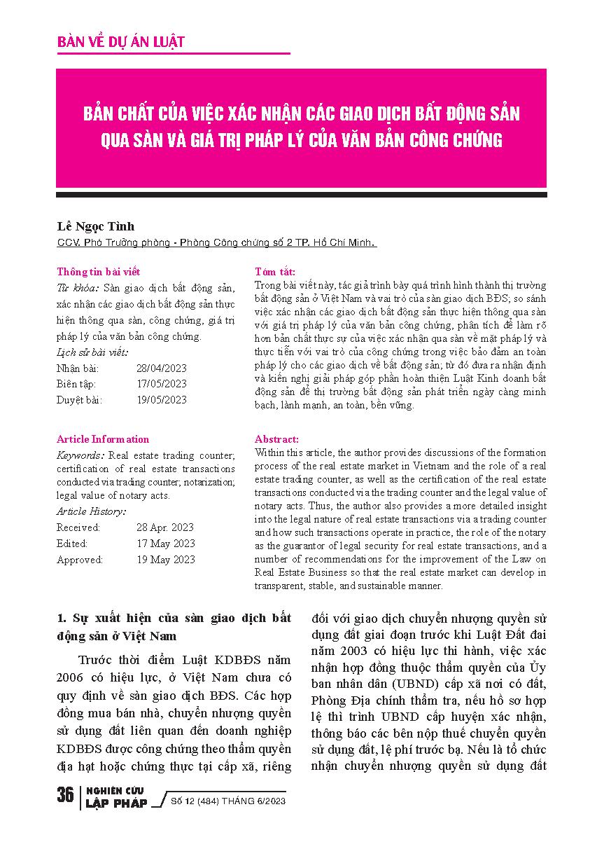 Bản chất của việc xác nhận các giao dịch bất động sản qua sàn và giá trị pháp lý của văn bản công chứng