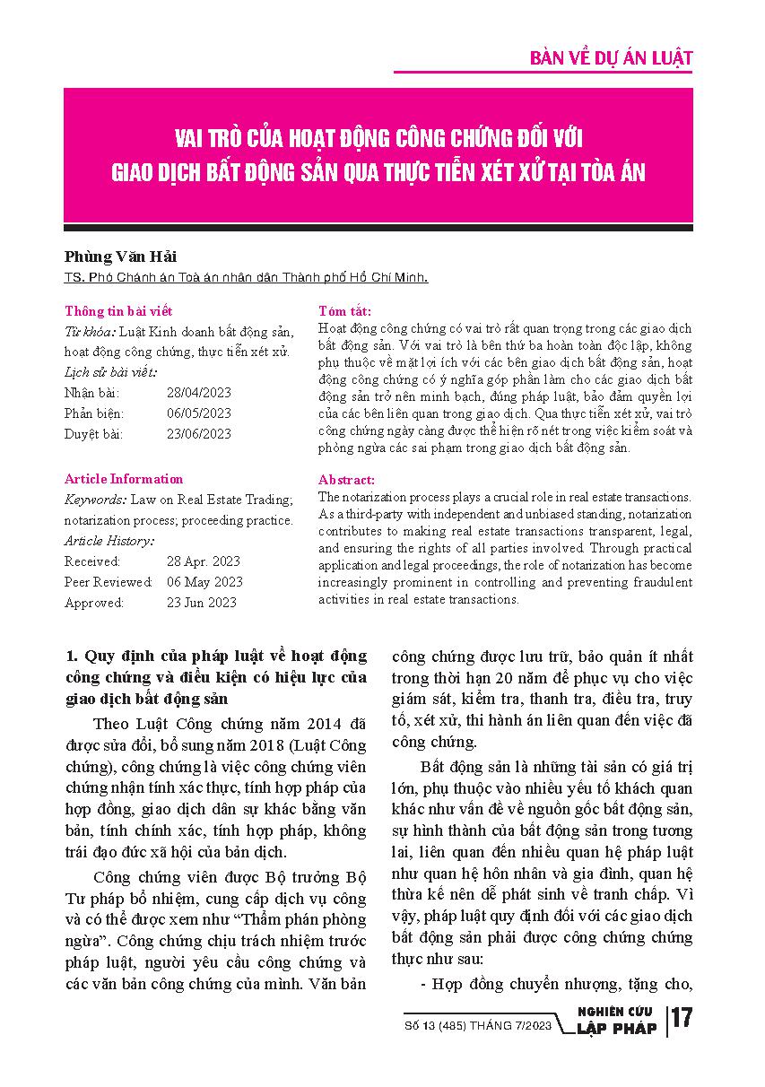 Vai trò của hoạt động công chứng đối với giao dịch bất động sản qua thực tiễn xét xử tại tòa án