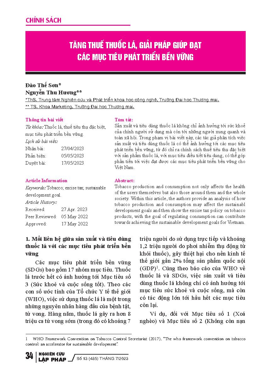 Tăng thuế thuốc lá, giải pháp giúp đạt các mục tiêu phát triển bền vững