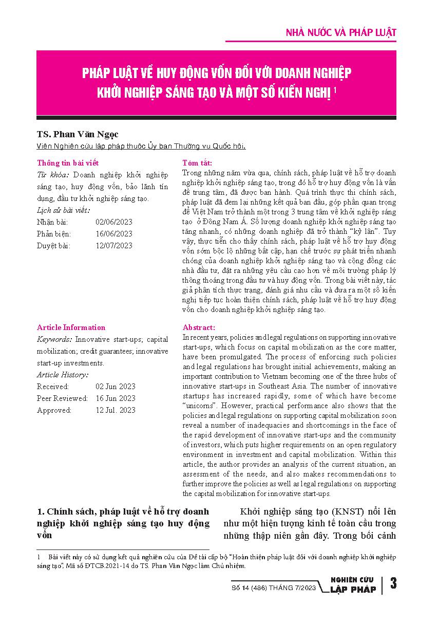 Pháp luật về huy động vốn đối với doanh nghiệp khởi nghiệp sáng tạo và một số kiến nghị