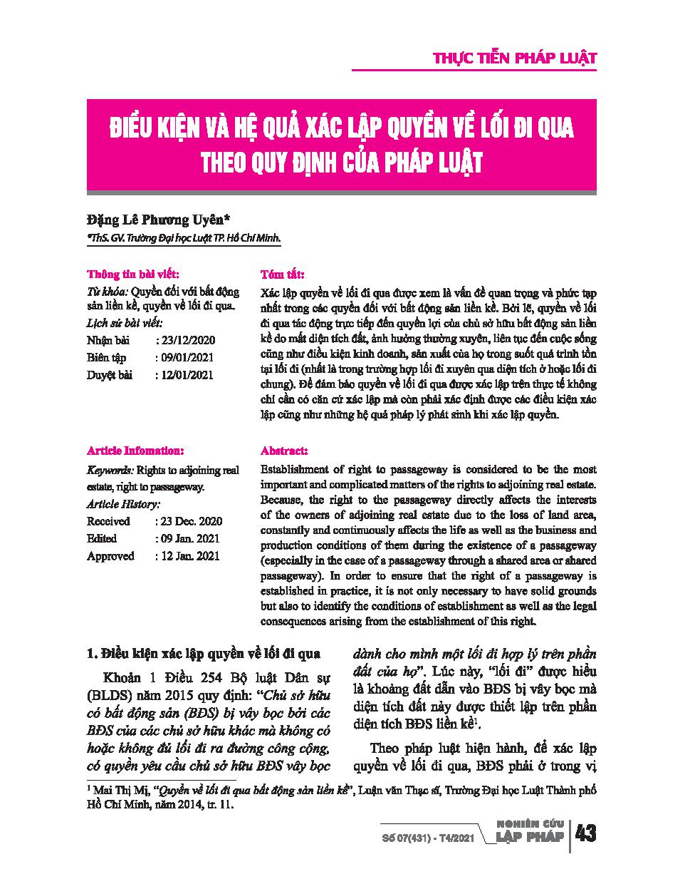 Điều kiện và hệ quả xác lập quyền về lối đi qua theo quy định của pháp luật