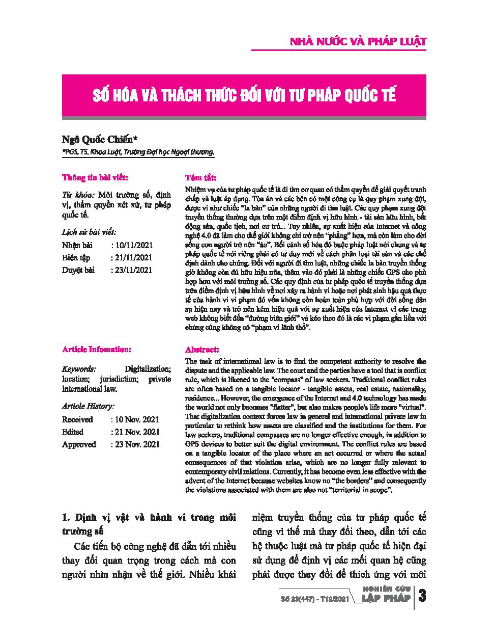 Số hoá và thách thức đối với tư pháp quốc tế