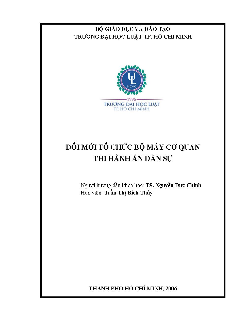 Đổi mới tổ chức bộ máy cơ quan thi hành án dân sự thực tiễn tại Tp. Hồ Chí Minh