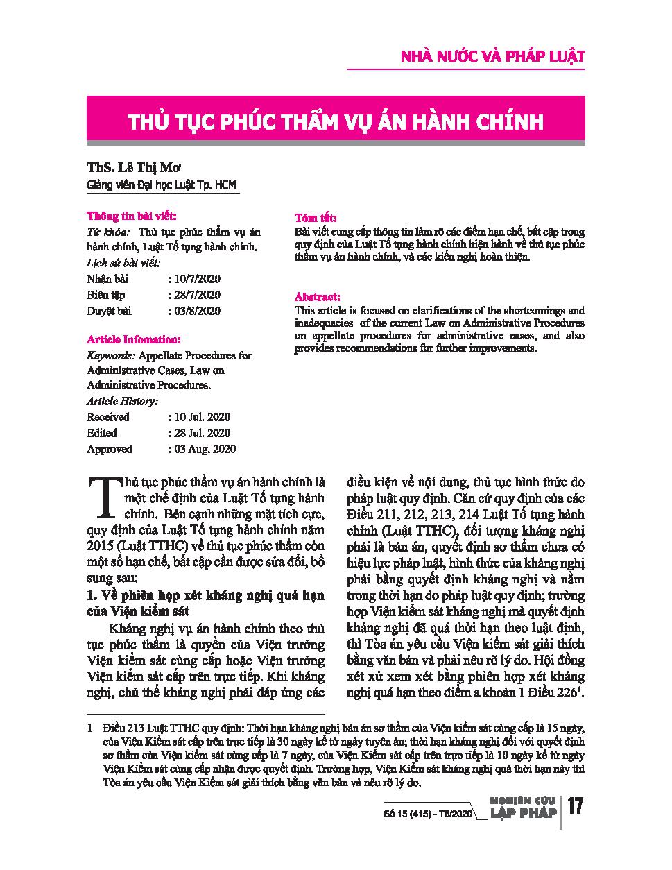 Thủ tục phúc thẩm vụ án hành chính