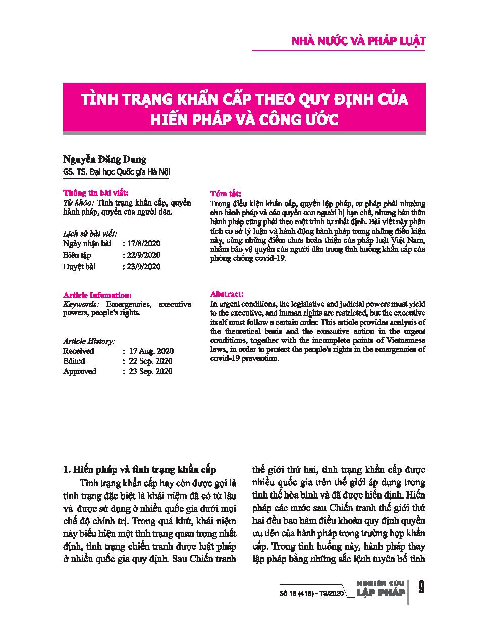 Tình trạng khẩn cấp theo quy định của Hiến pháp và Công ước