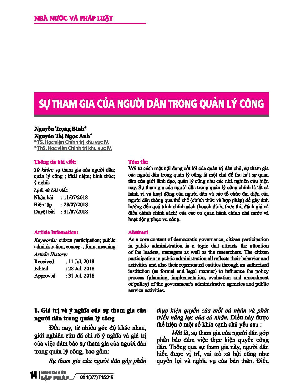 Sự tham gia của người dân trong quản lý công