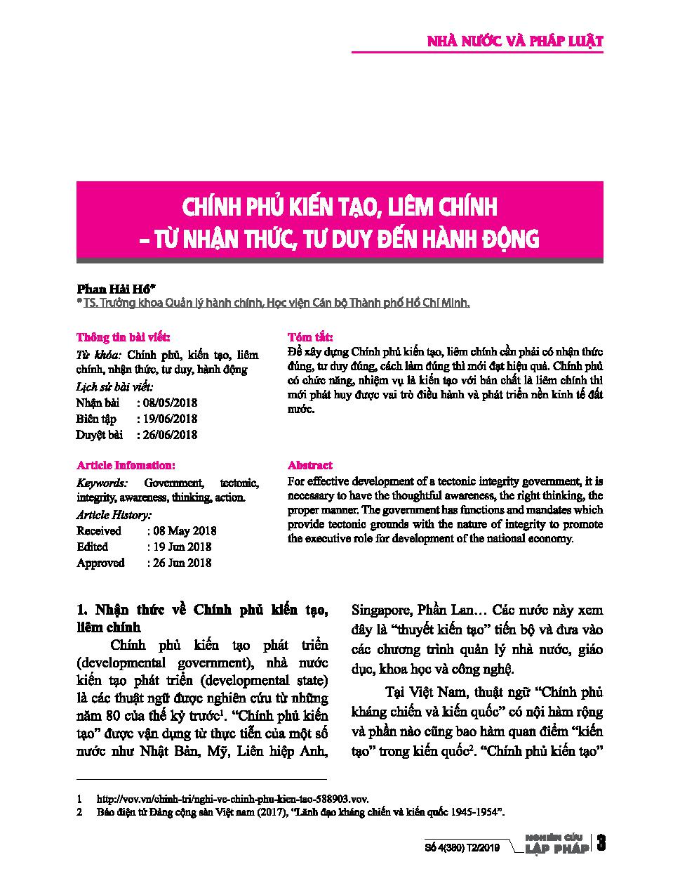 Chính phủ kiến tạo, liêm chính - Từ nhận thức, tư duy đến hành động