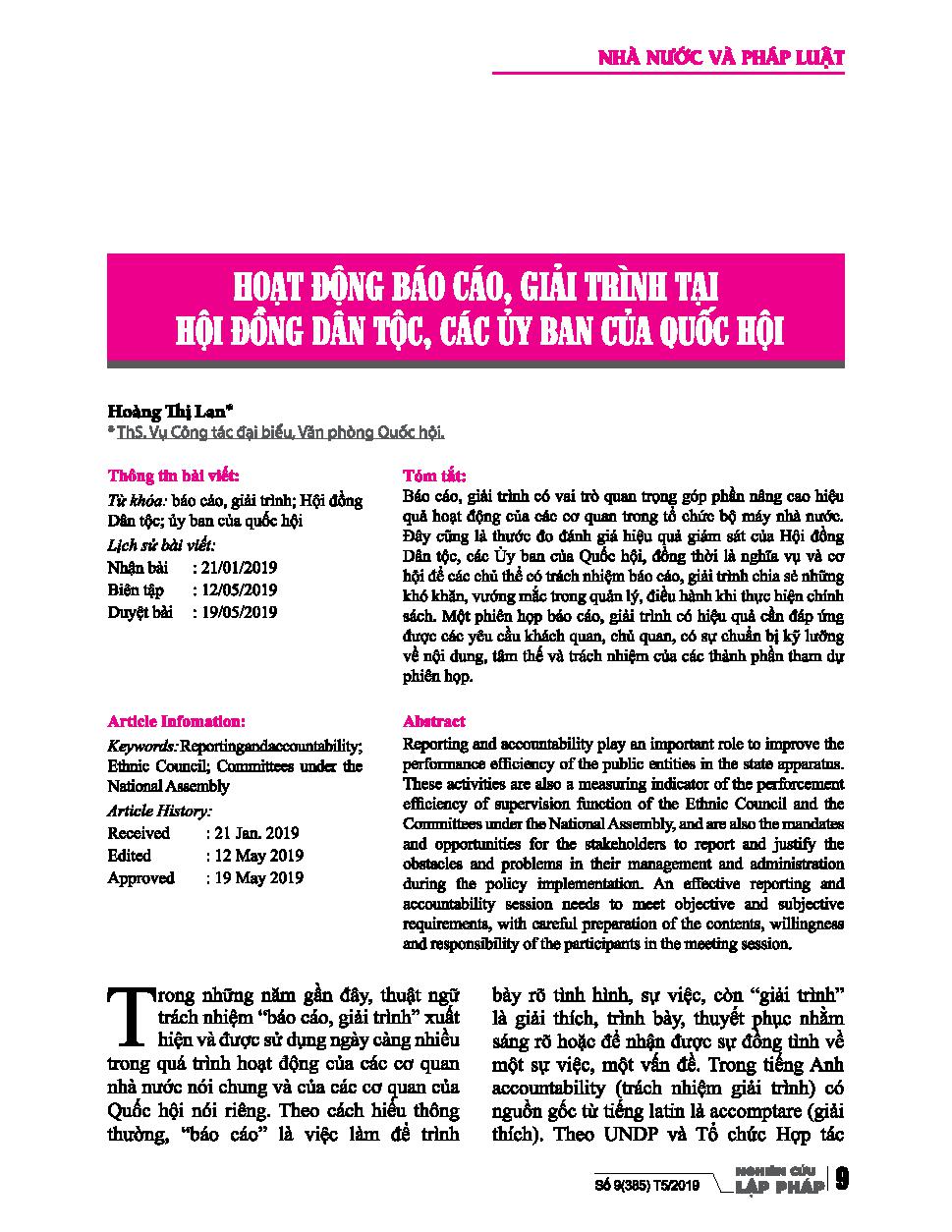 Hoạt động báo cáo, giải trình tại hội đồng dân tộc, các ủy ban của quốc hội