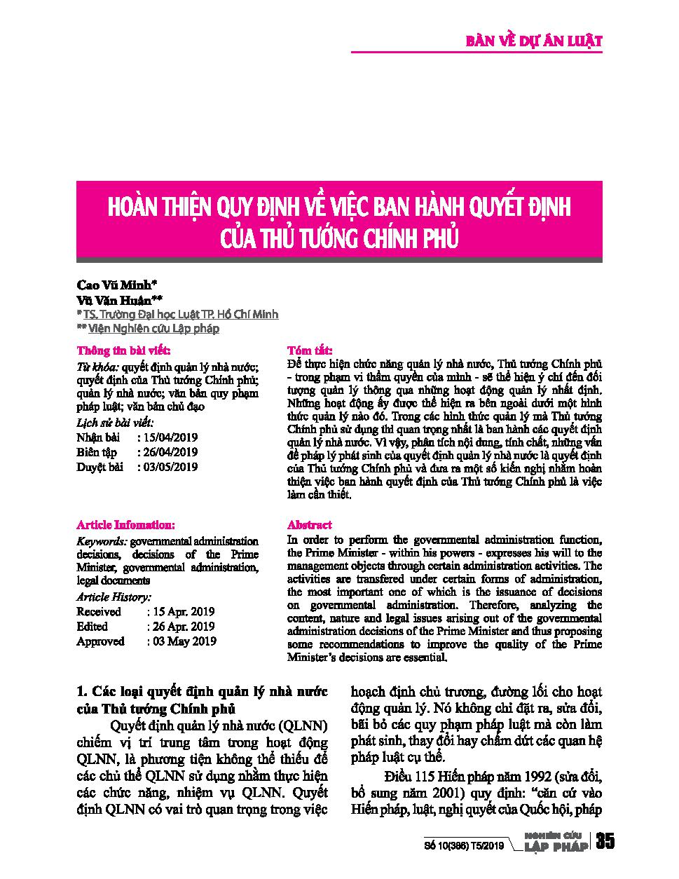 Hoàn thiện quy định về việc ban hành quyết định của thủ tướng chính phủ