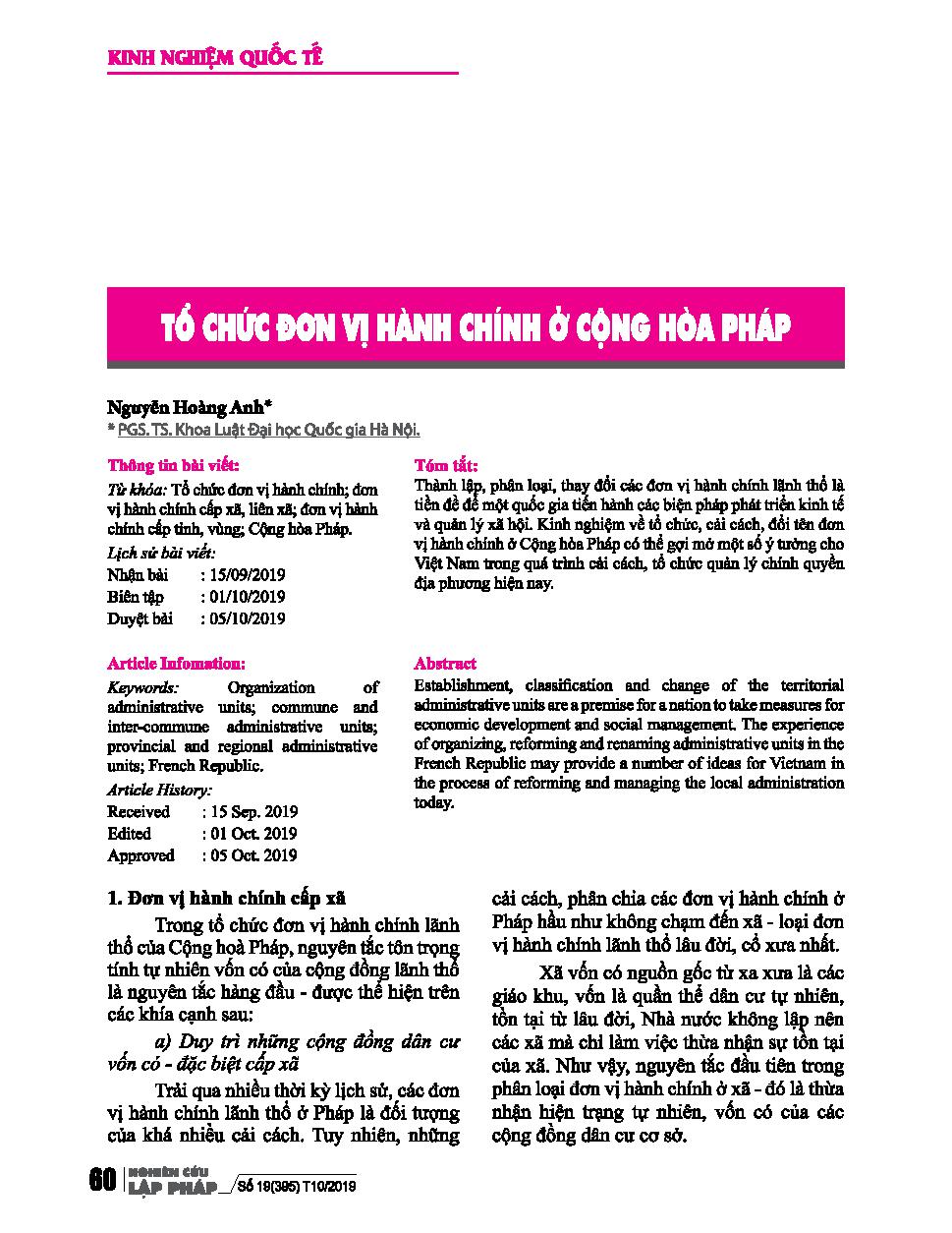 Tổ chức đơn vị hành chính ở cộng hòa Pháp