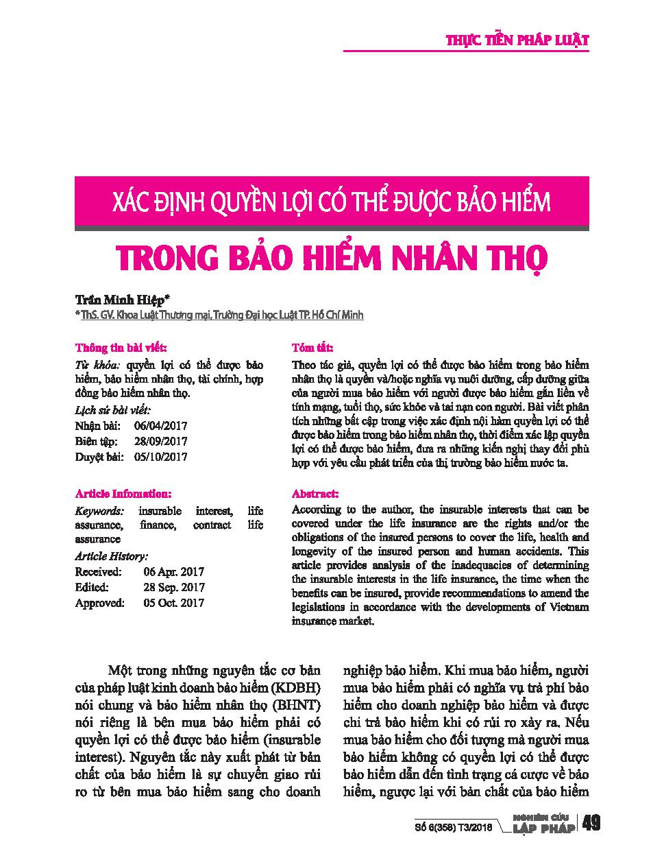 Xác định quyền lợi có thể được bảo hiểm trong bảo hiểm nhân thọ