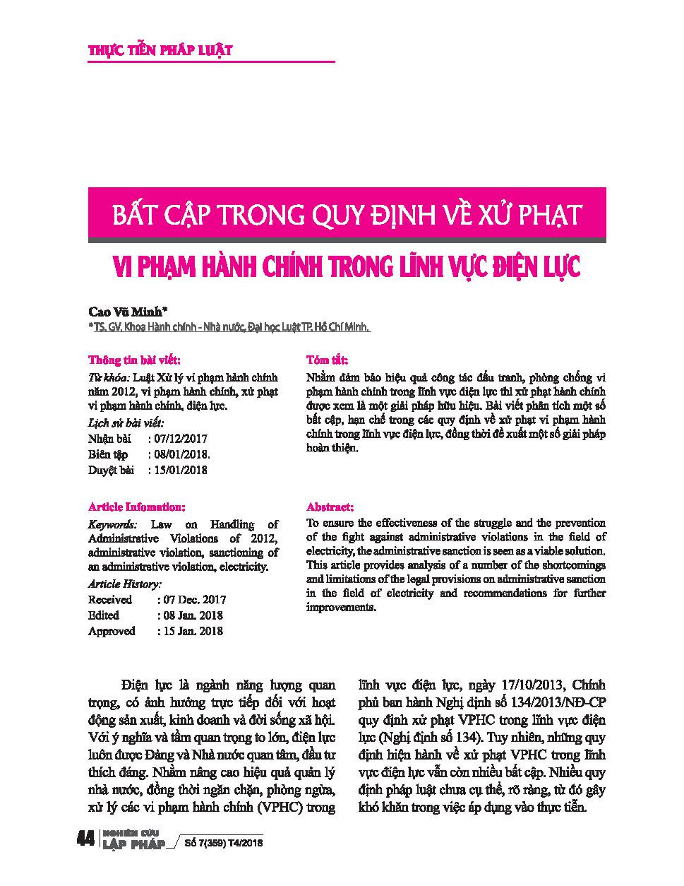 Bất cập trong quy định về xử phạt vi phạm hành chính trong lĩnh vực điện lực