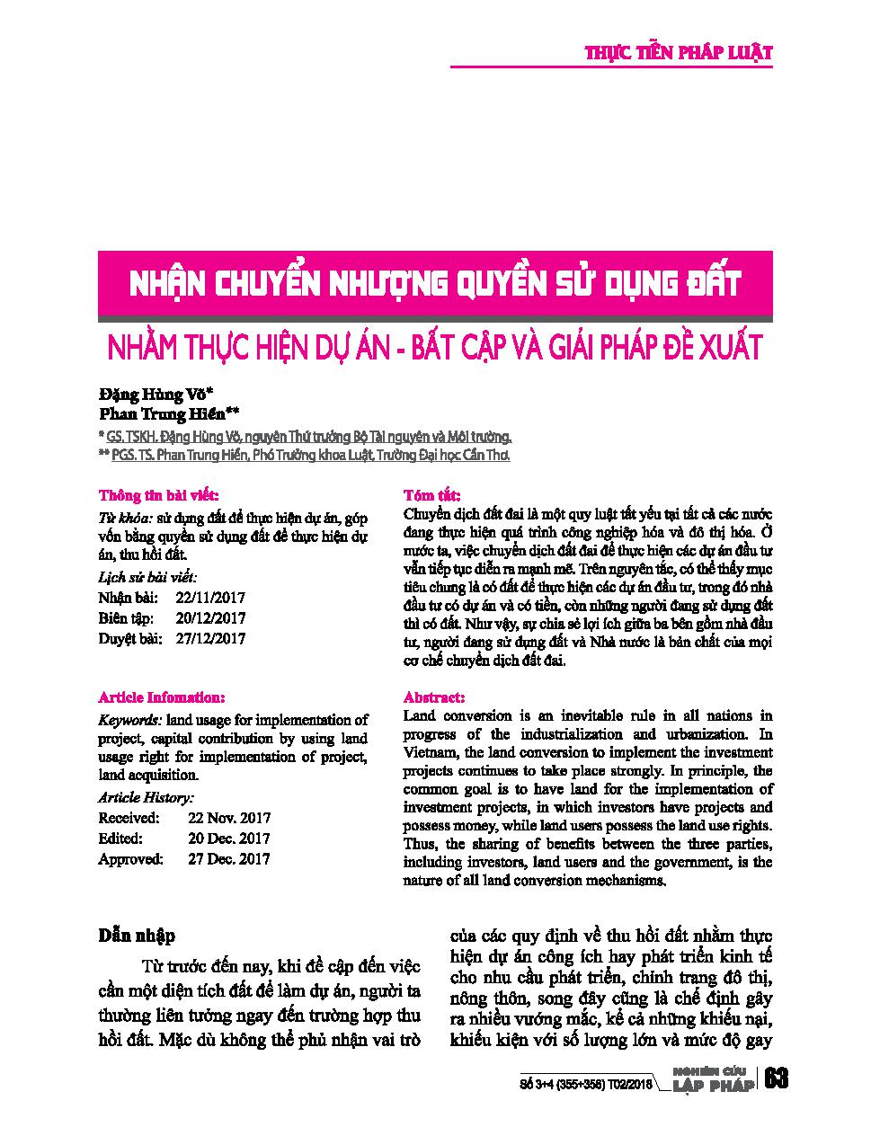 Nhận chuyển nhượng quyền sử dụng đất nhằm thực hiện dự án - Bất cập và giải pháp đề xuất