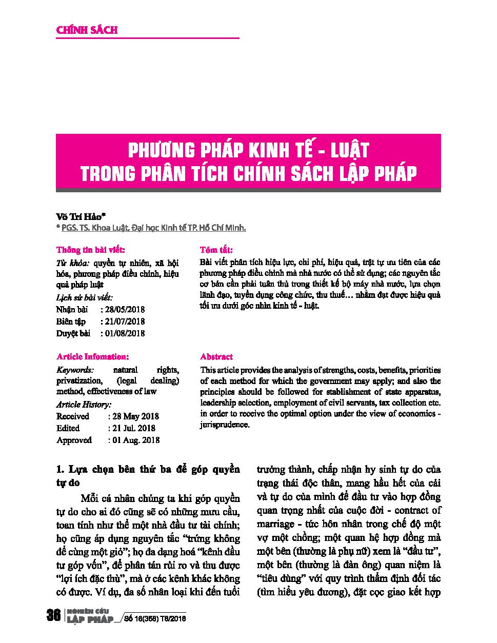 Phương pháp kinh tế - luật trong phân tích chính sách lập pháp