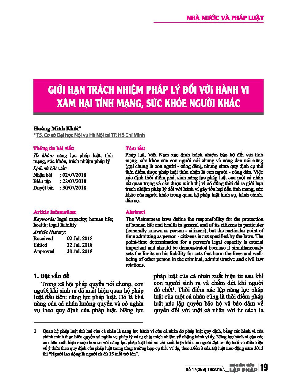 Giới hạn trách nhiệm pháp lý đối với hành vi xâm hại tính mạng, sức khỏe người khác