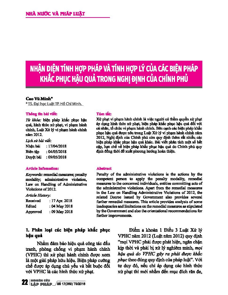 Nhận diện tính hợp pháp và tính hợp lý của các biện pháp khắc phục hậu quả trong nghị định của chính phủ