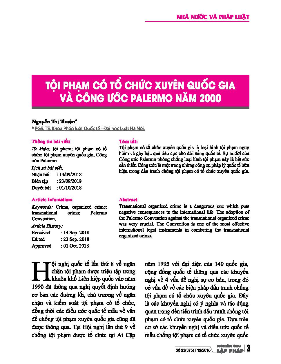 Tội phạm có tổ chức xuyên quốc gia và công ước Palermo năm 2000