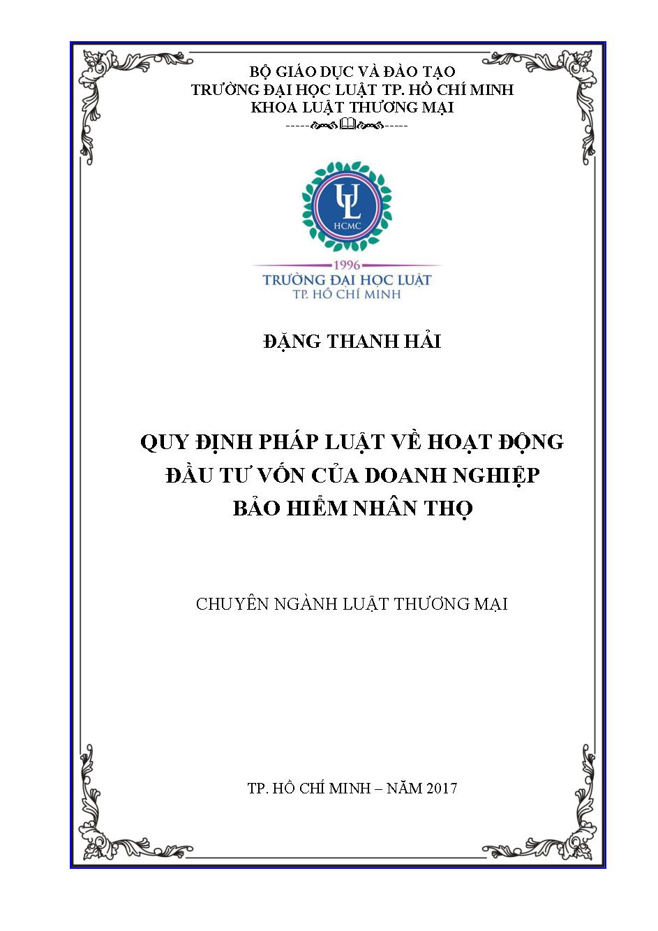 Quy định pháp luật về hoạt động đầu tư vốn của doanh nghiệp bảo hiểm nhân thọ