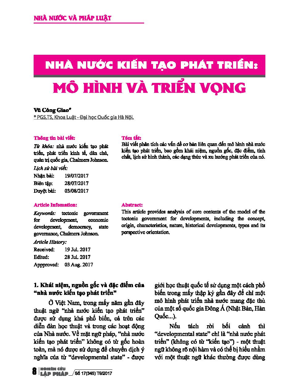 Nhà nước kiến tạo phát triển mô hình và triển vọng