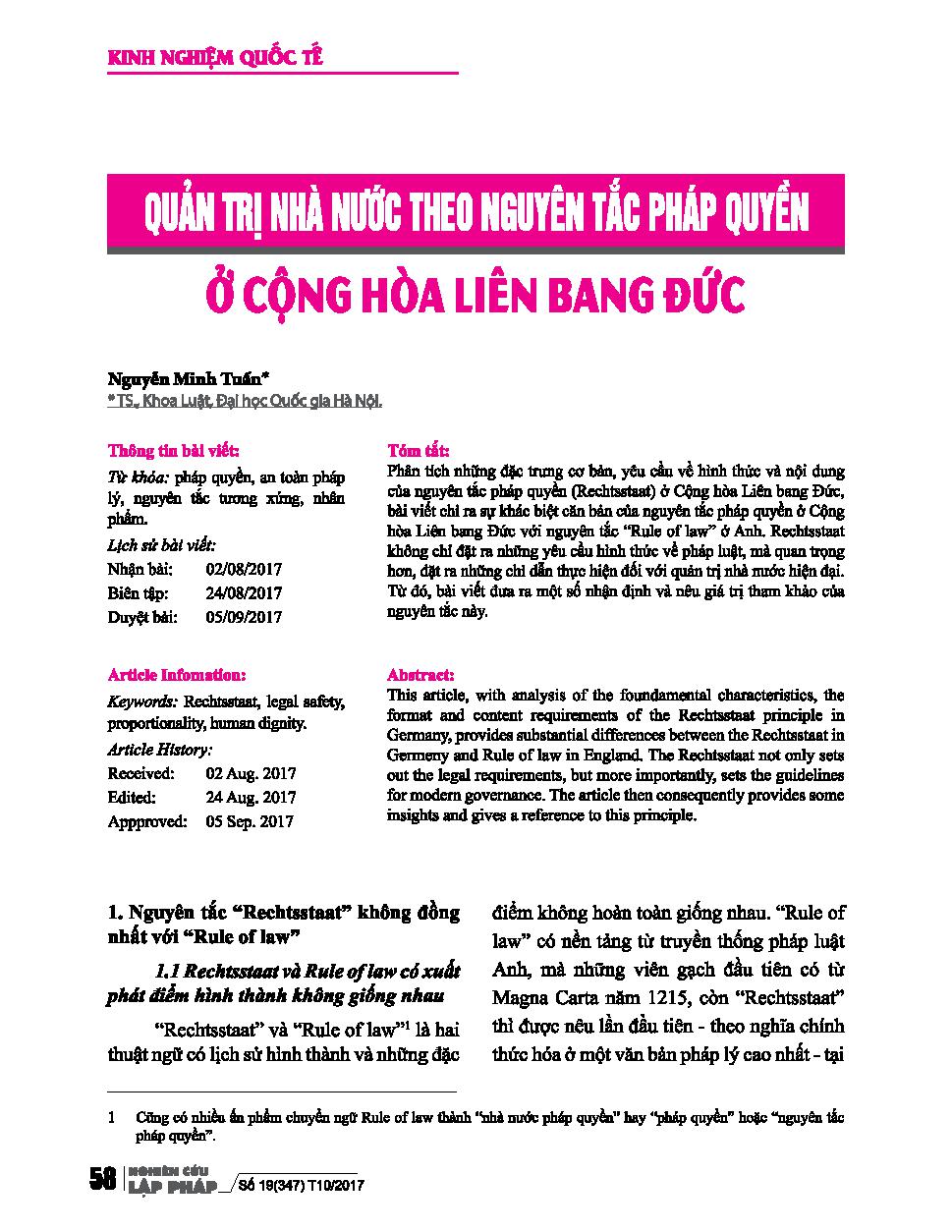 Quản trị nhà nước theo nguyên tắc pháp quyền ở Cộng hòa Liên bang Đức