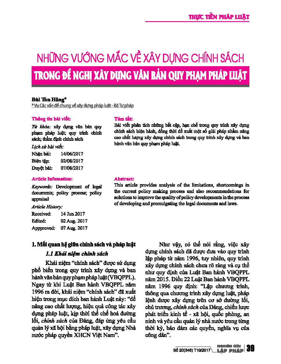 Những vướng mắc về xây dựng chính sách trong đề nghị xây dựng văn bản quy phạm pháp luật