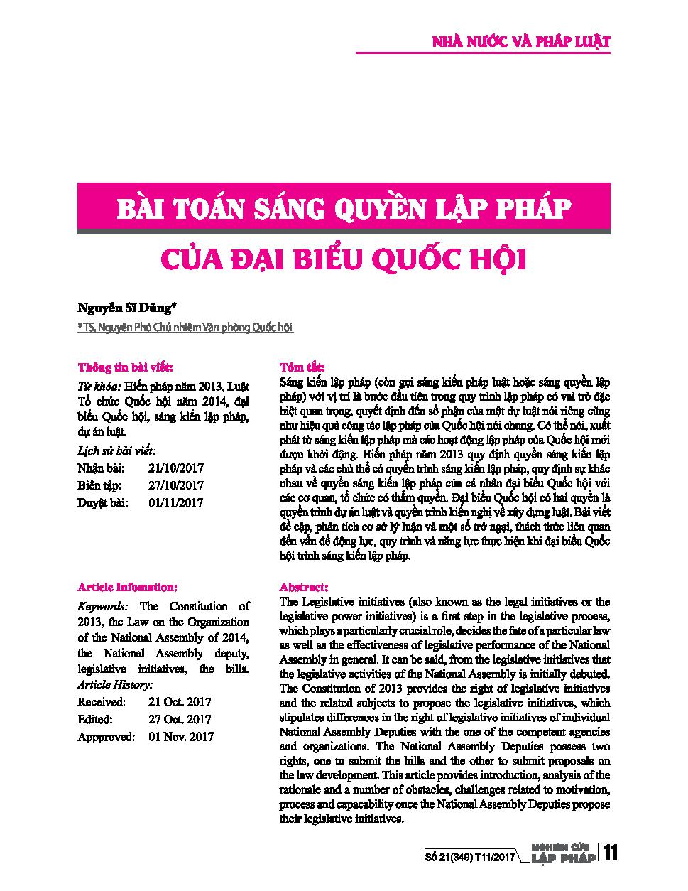 Bài toán sáng quyền lập pháp của đại biểu quốc hội