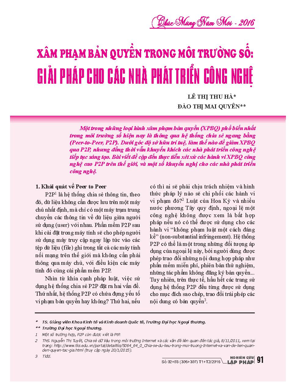 Xâm phạm bản quyền trong môi trường số : Giải pháp cho các nhà phát triển công nghệ