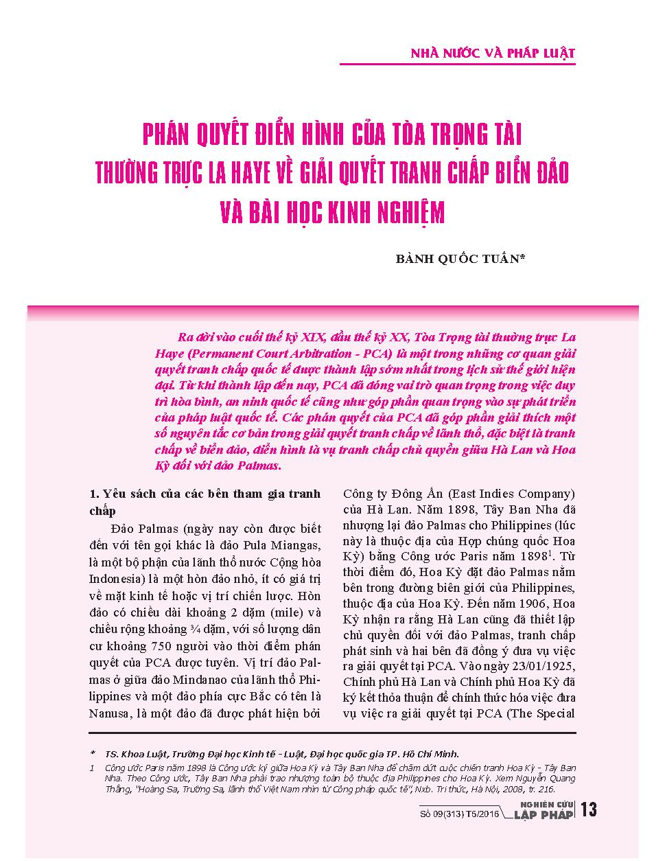 Phán quyết điển hình của tòa trọng tài thường trực La Haye về giải quyết tranh chấp biển đảo và bài học kinh nghiệm