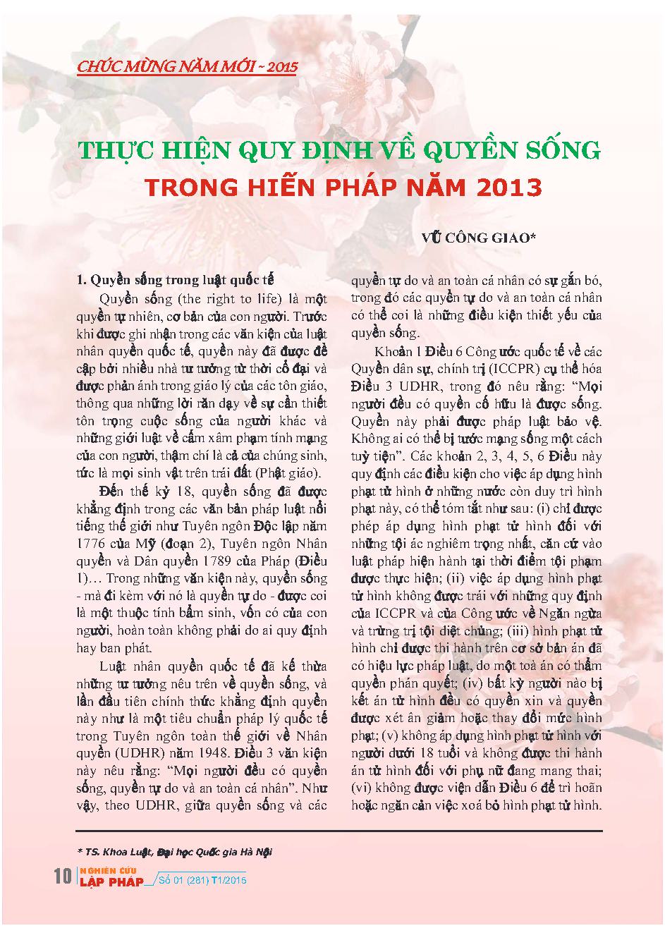 Thực hiện quy định về quyền sống trong Hiến pháp năm 2013