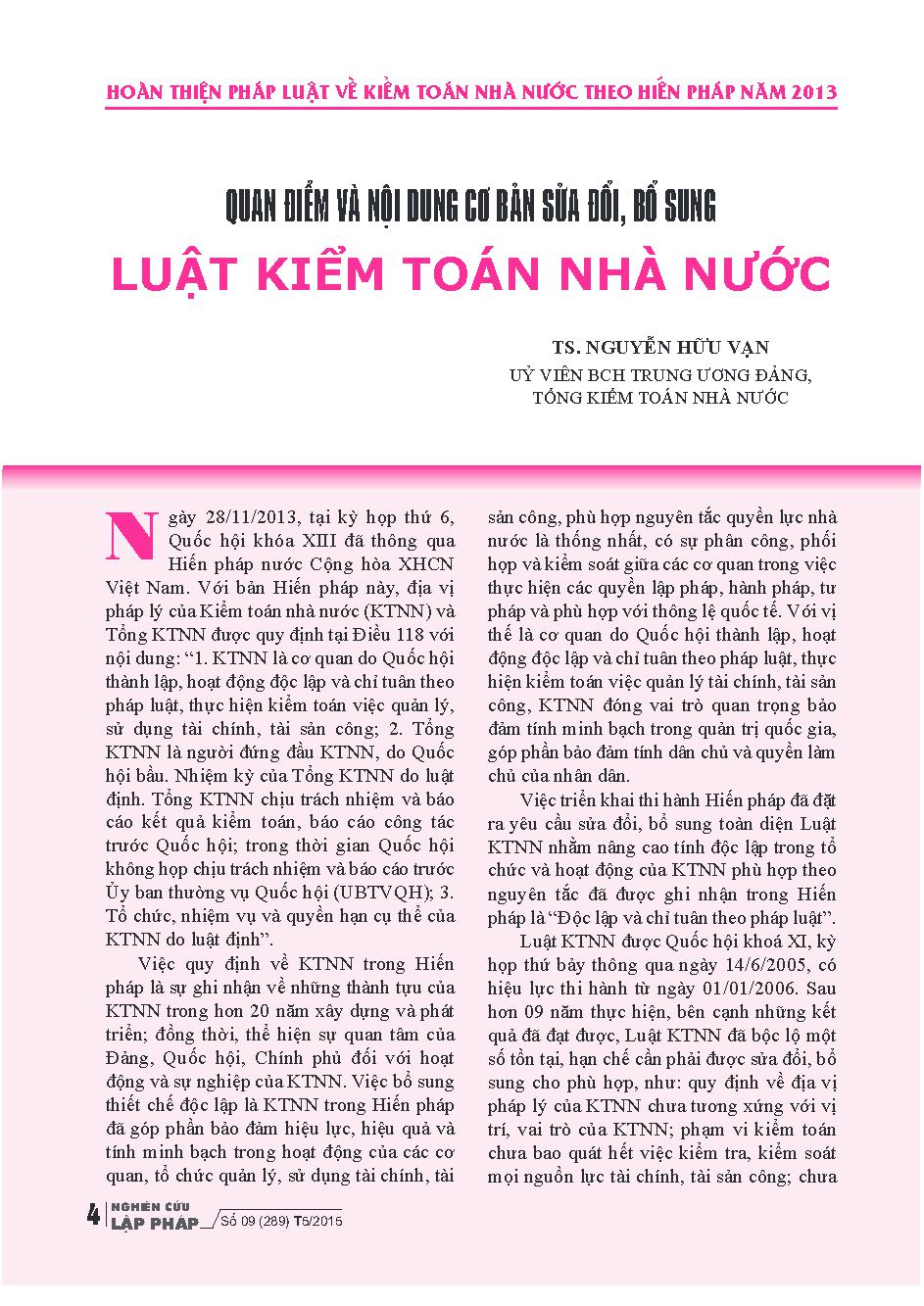 Quan điểm và nội dung cơ bản sửa đổi, bổ sung Luật Kiểm toán nhà nước