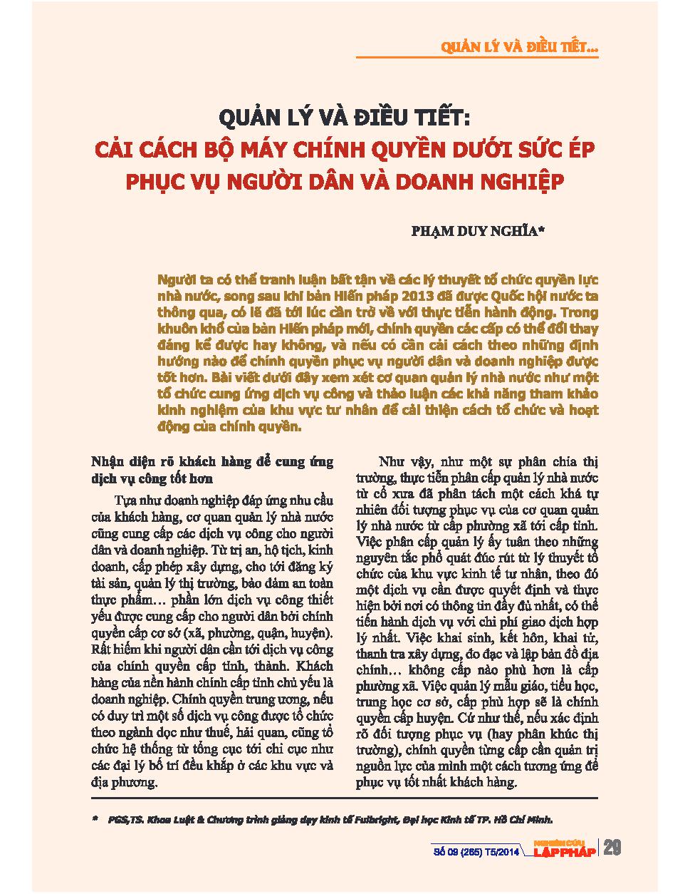 Quản lý và điều tiết: Cải cách bộ máy chính quyền dưới sức ép phục vụ người dân và doanh nghiệp