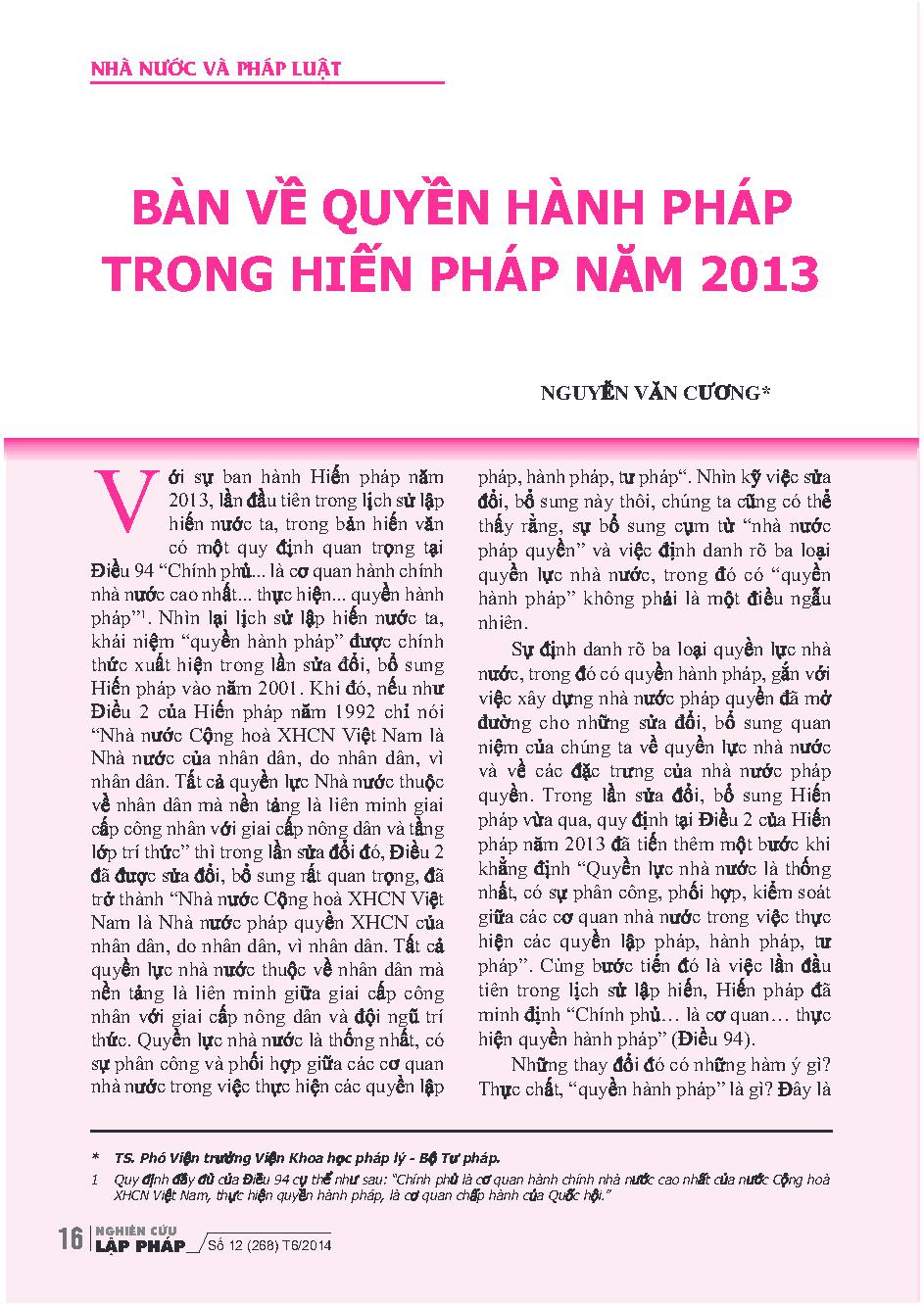 Bàn về quyền hành pháp trong Hiến pháp năm 2013