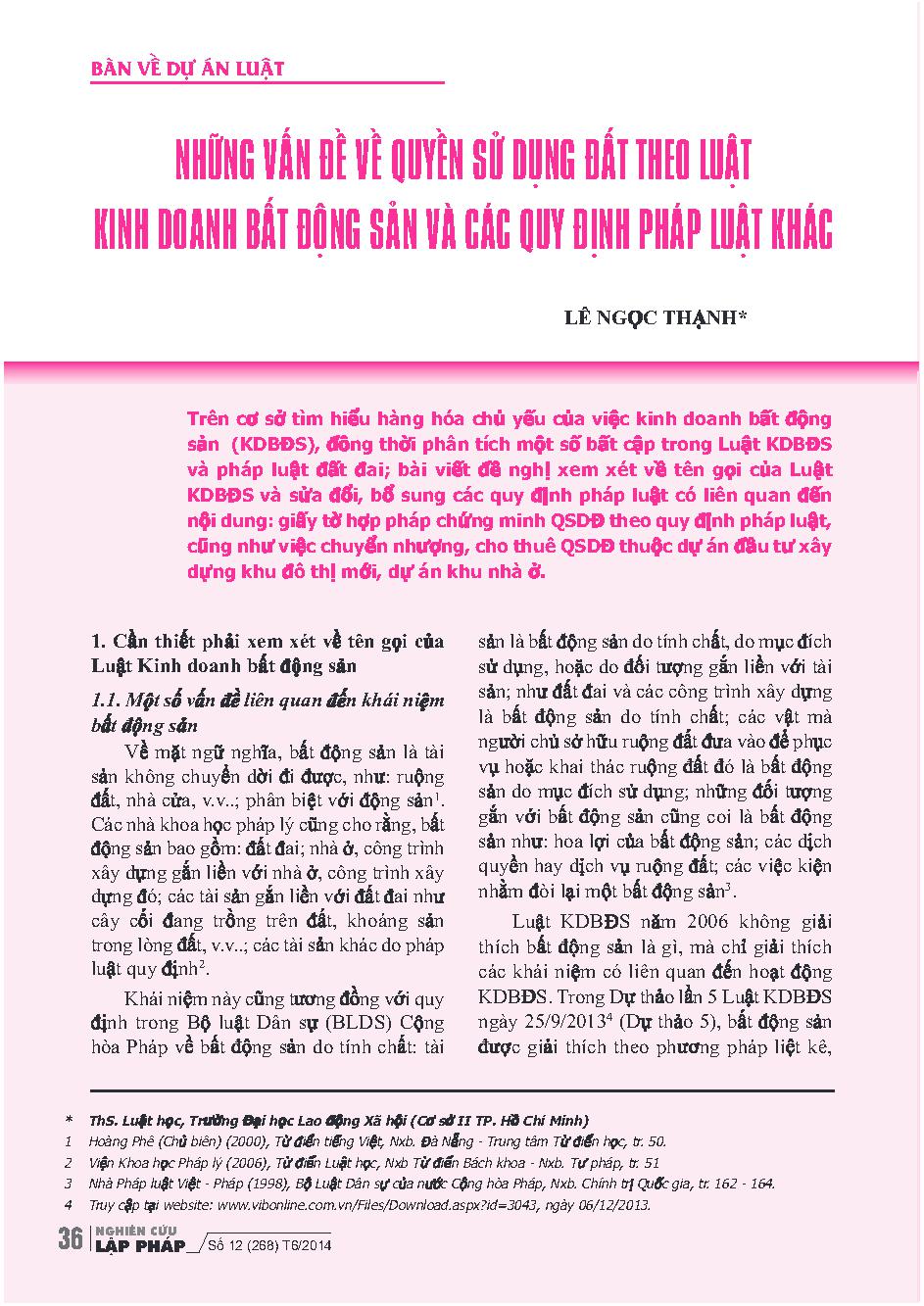 Những vấn đề về quyền sử dụng đất theo Luật Kinh doanh bất động sản và các quy định pháp luật khác