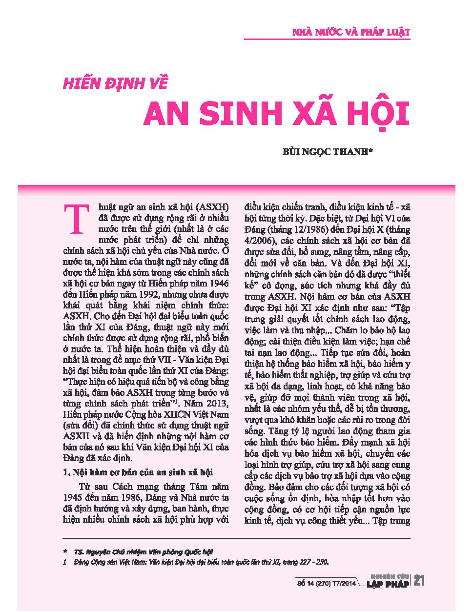 Hiến định về an sinh xã hội