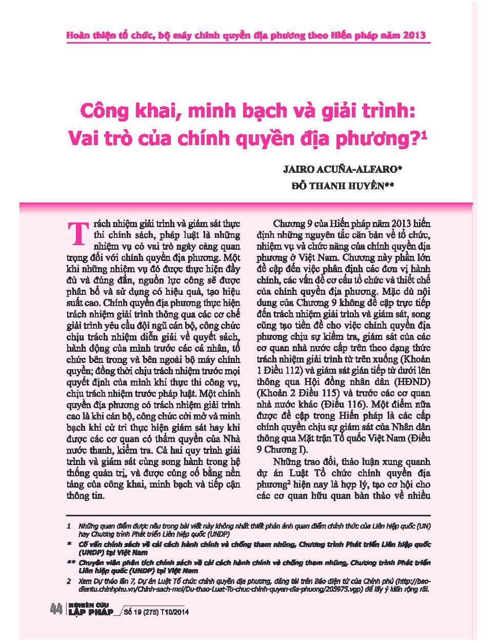 Công khai, minh bạch và giải trình: vai trò của chính quyền địa phương?