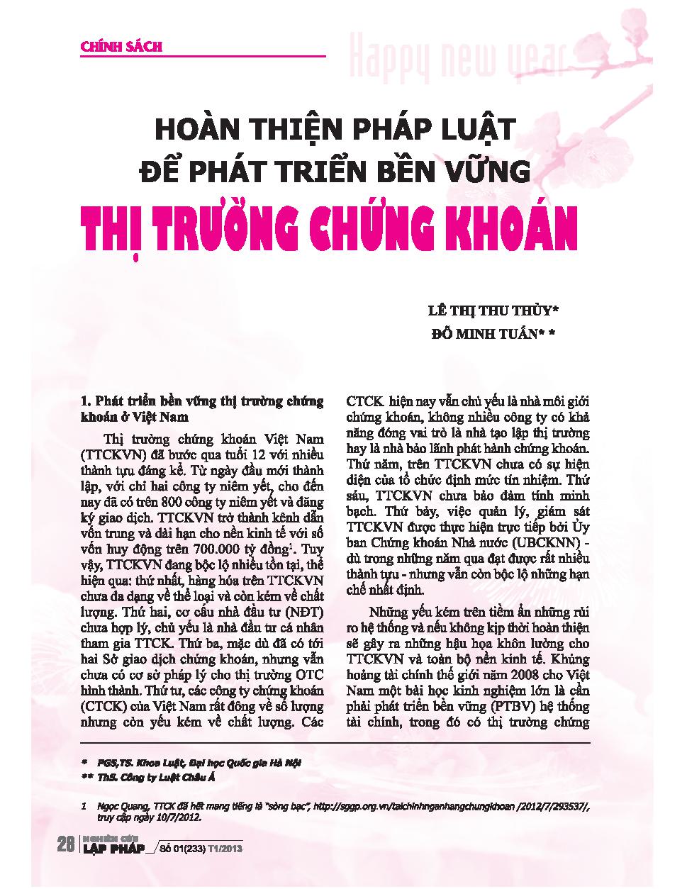 Hoàn thiện pháp luật để phát triển bền vững thị trường chứng khoán