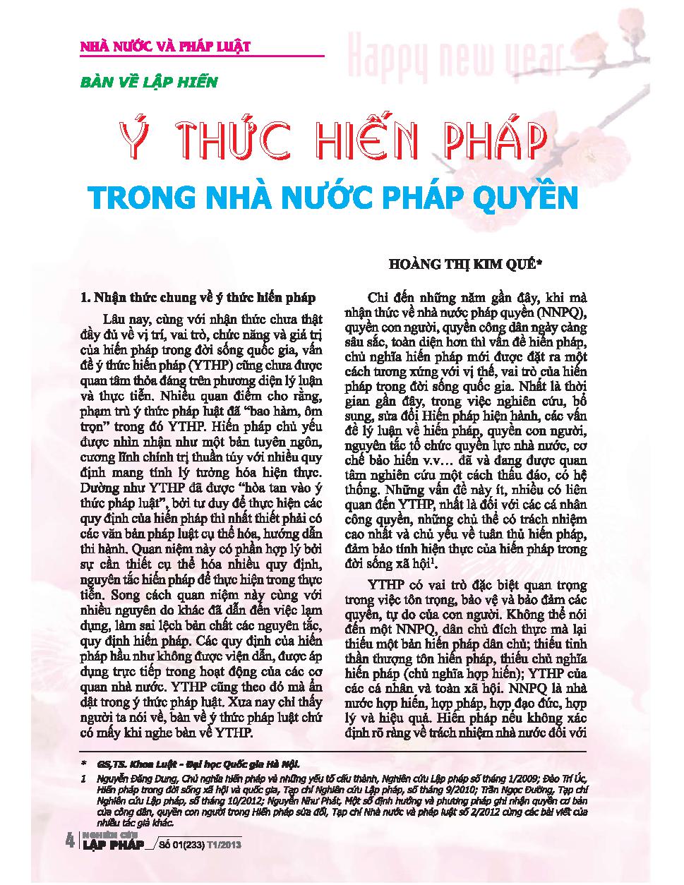 Ý thức hiến pháp trong nhà nước pháp quyền