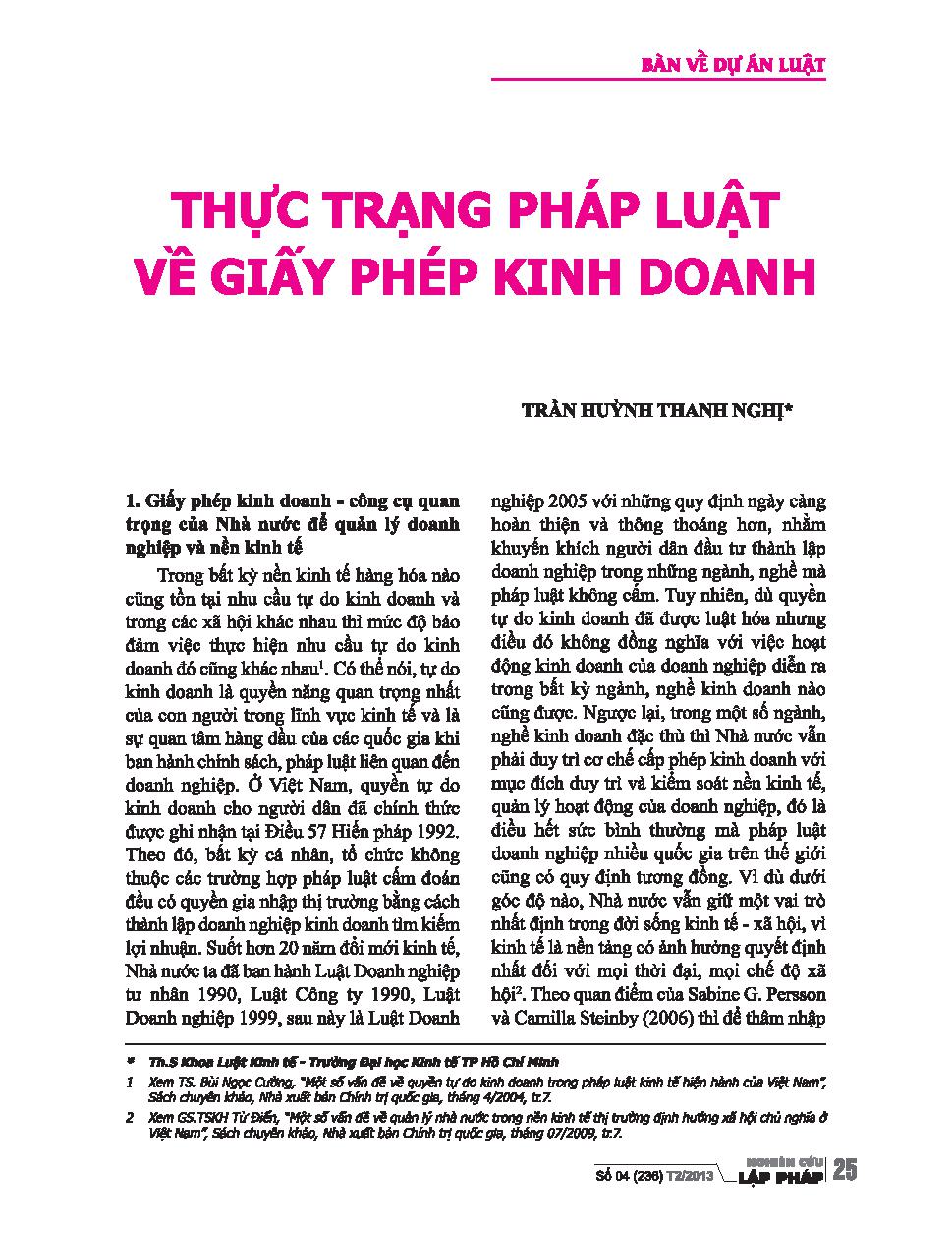 Thực trạng pháp luật về giấy phép kinh doanh