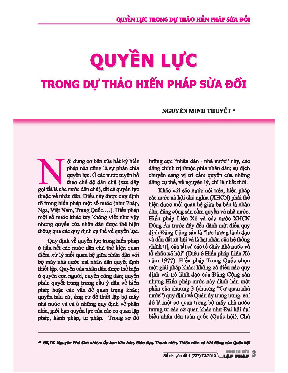 Quyền lực trong dự thảo hiến pháp sửa đổi