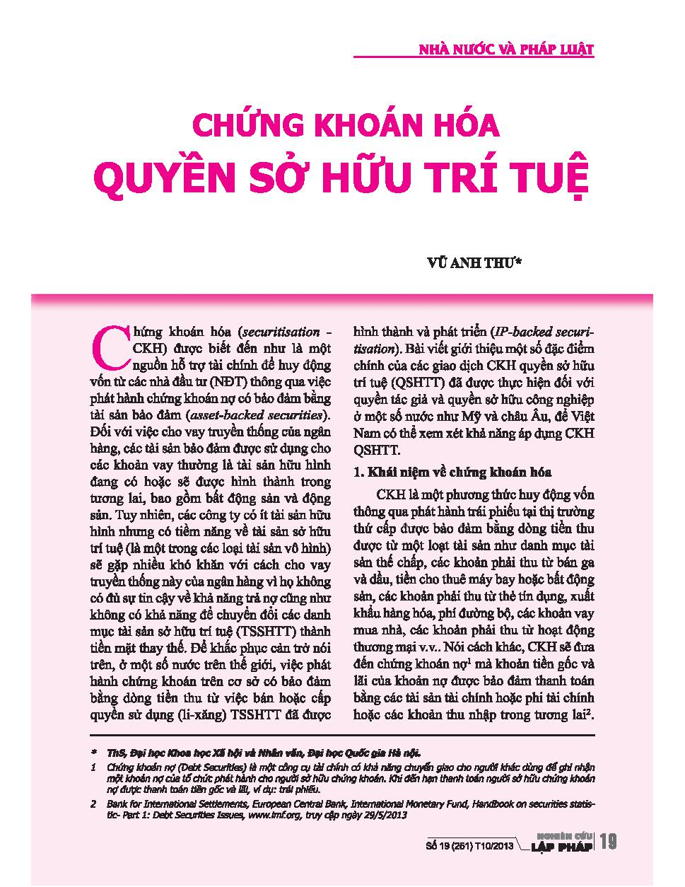 Chứng khoán hóa quyền sở hữu trí tuệ