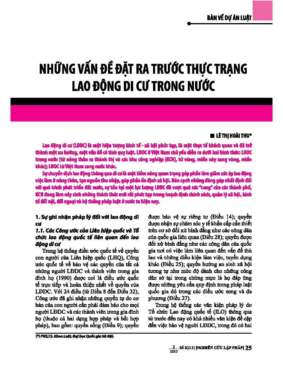 Những vấn đề đặt ra trước thực trạng lao động di cư trong nước