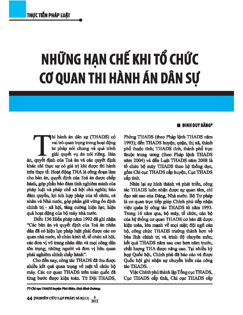 Những hạn chế khi tổ chức cơ quan thi hành án dân sự