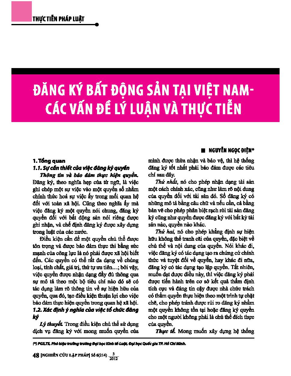 Đăng ký bất động sản tại Việt Nam - Các vấn đề lý luận và thực tiễn