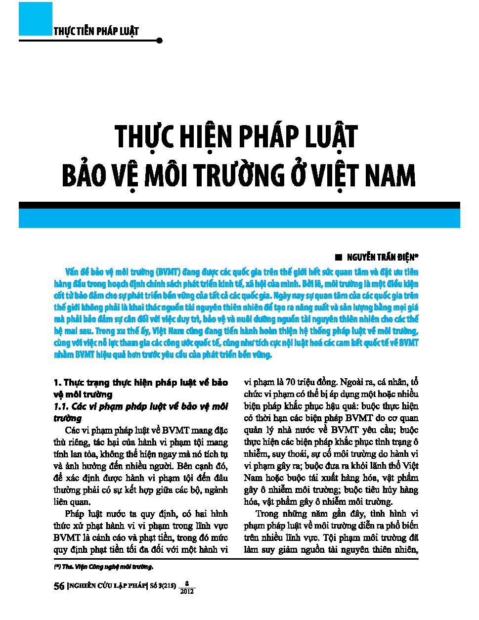 Thực hiện pháp luật bảo vệ môi trường ờ Việt Nam