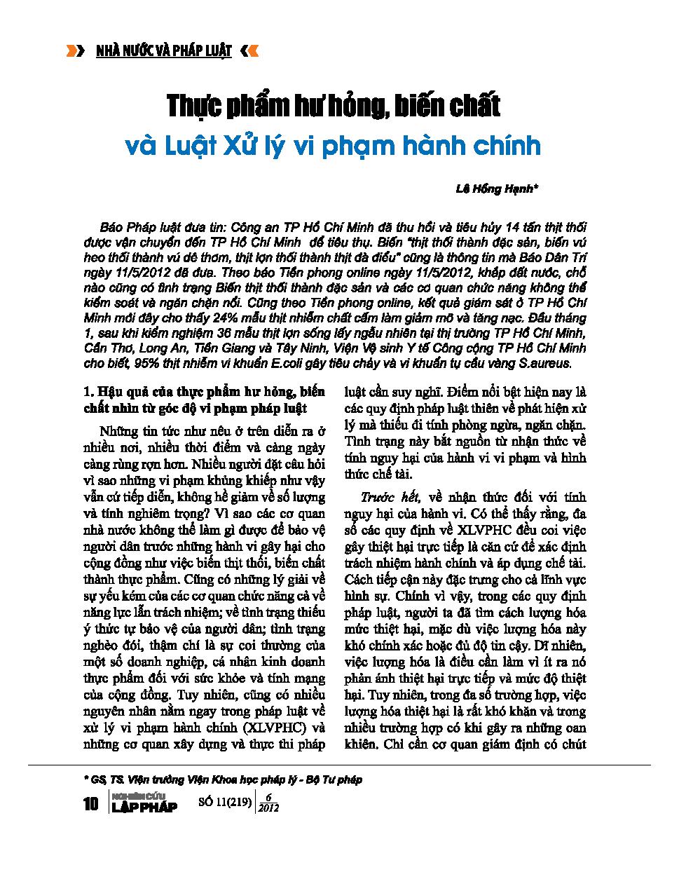 Thực phẩm hư hỏng biến chất và luật xử lý vi phạm hành chính