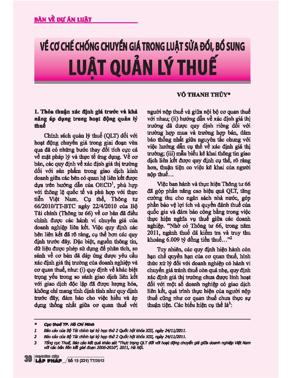 Về cơ chế chống chuyển giá trong luật sửa đổi, bổ sung Luật quản lý thuế